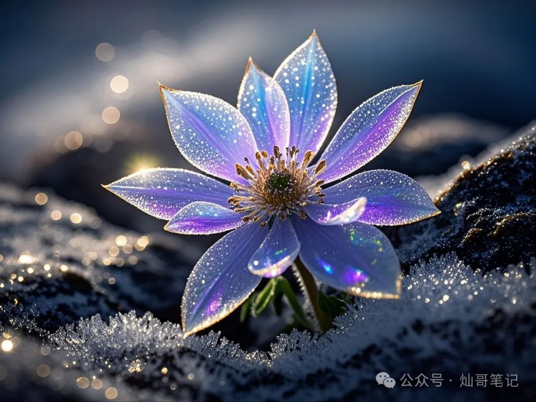 爆款AI绘画提示词分享：幸运唯美的雪域之花