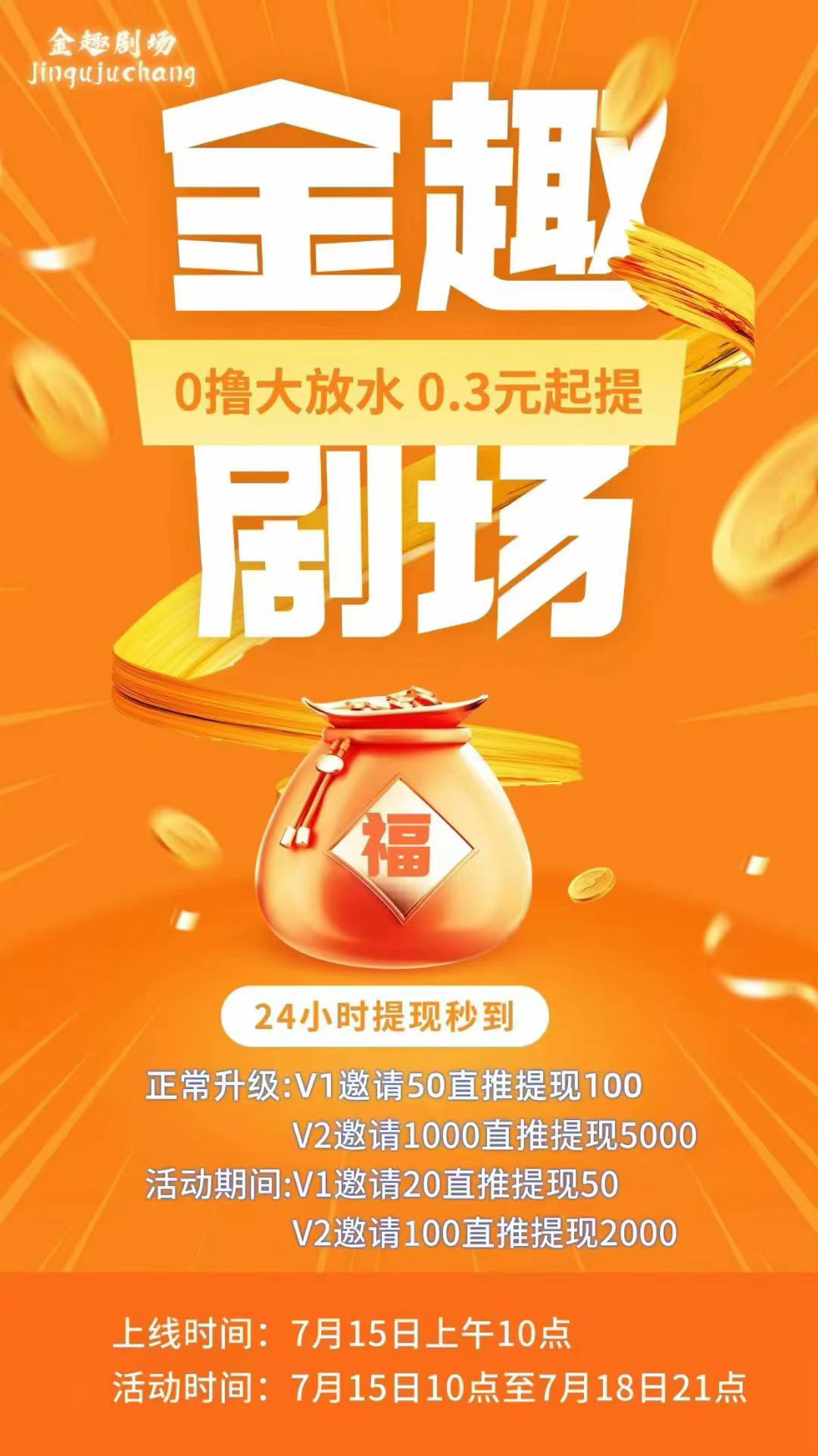 趣剧场｜新平台上线，零撸大放水，易淘模式顶包0.5，收益和提现都是比较稳定的平台。