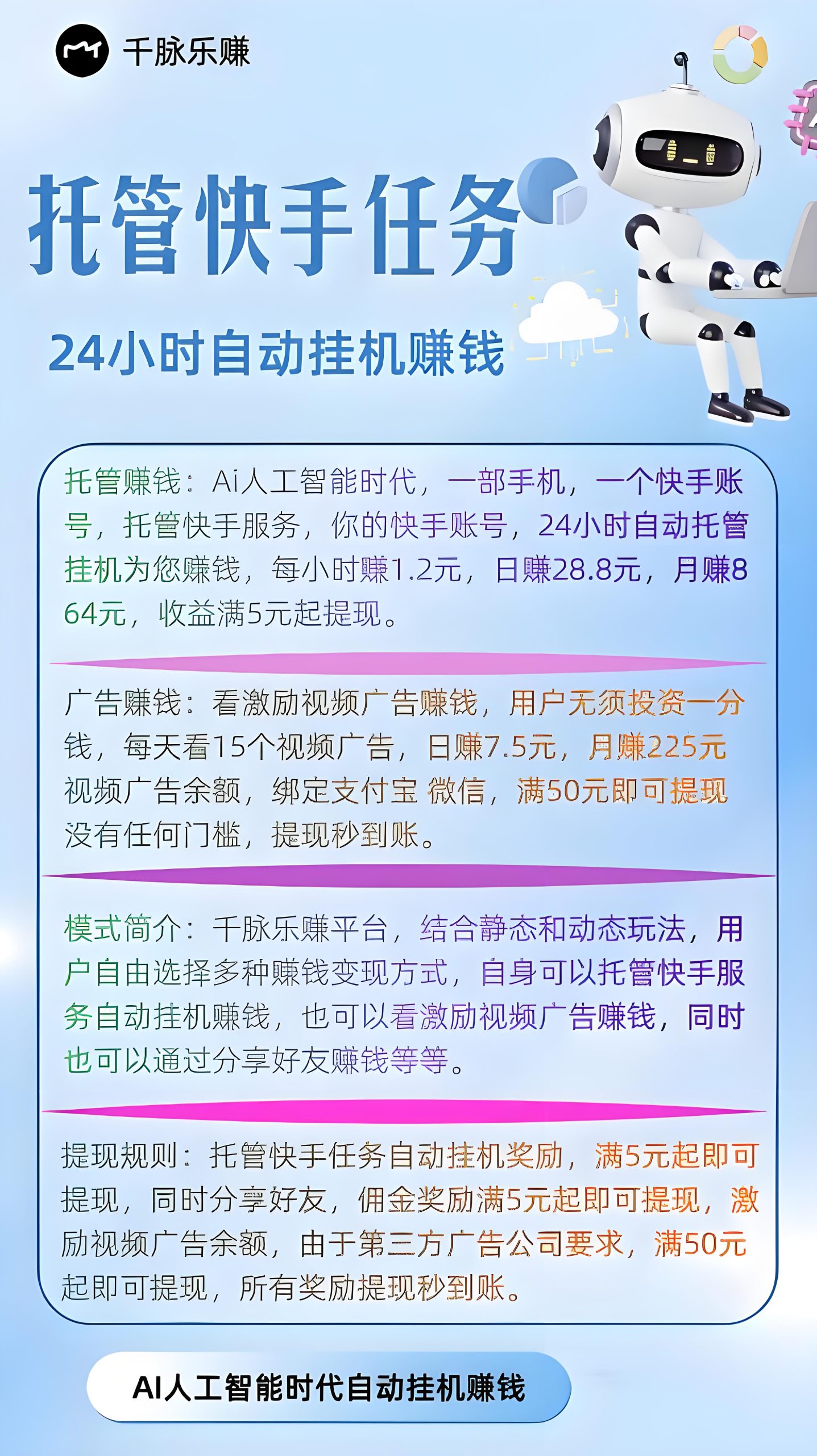 快手挂机广告项目，单号日赚30-50+，小白在家轻松赚钱