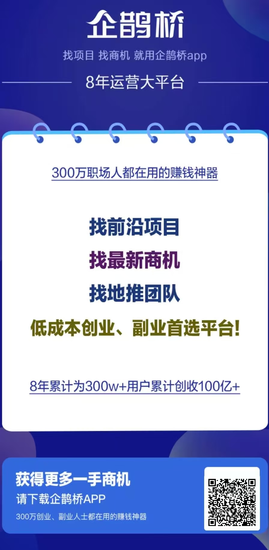 企鹊桥，免费发布项目！大流量引流平台